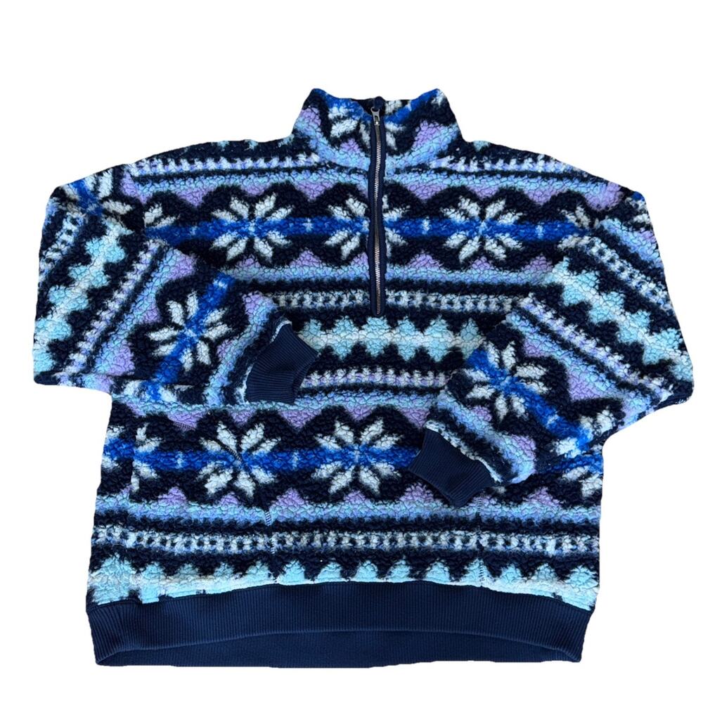 Aerie Hometown Holiday Oversized Quarter Zip Sherpa Sweatshirt Medium‎ Teddy